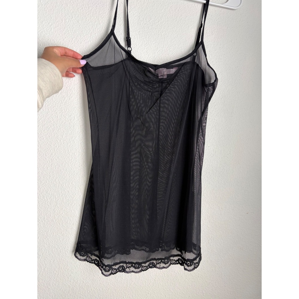 Victoria's Secret Black Sheer Mesh Lace Trim Chemise Nightie Small Made in USA - Picture 4 of 5